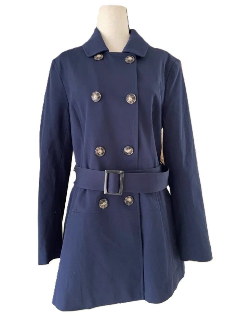 41 Hawthorn Crue Navy Stretch Cotton Double-Breasted Trench Coat
